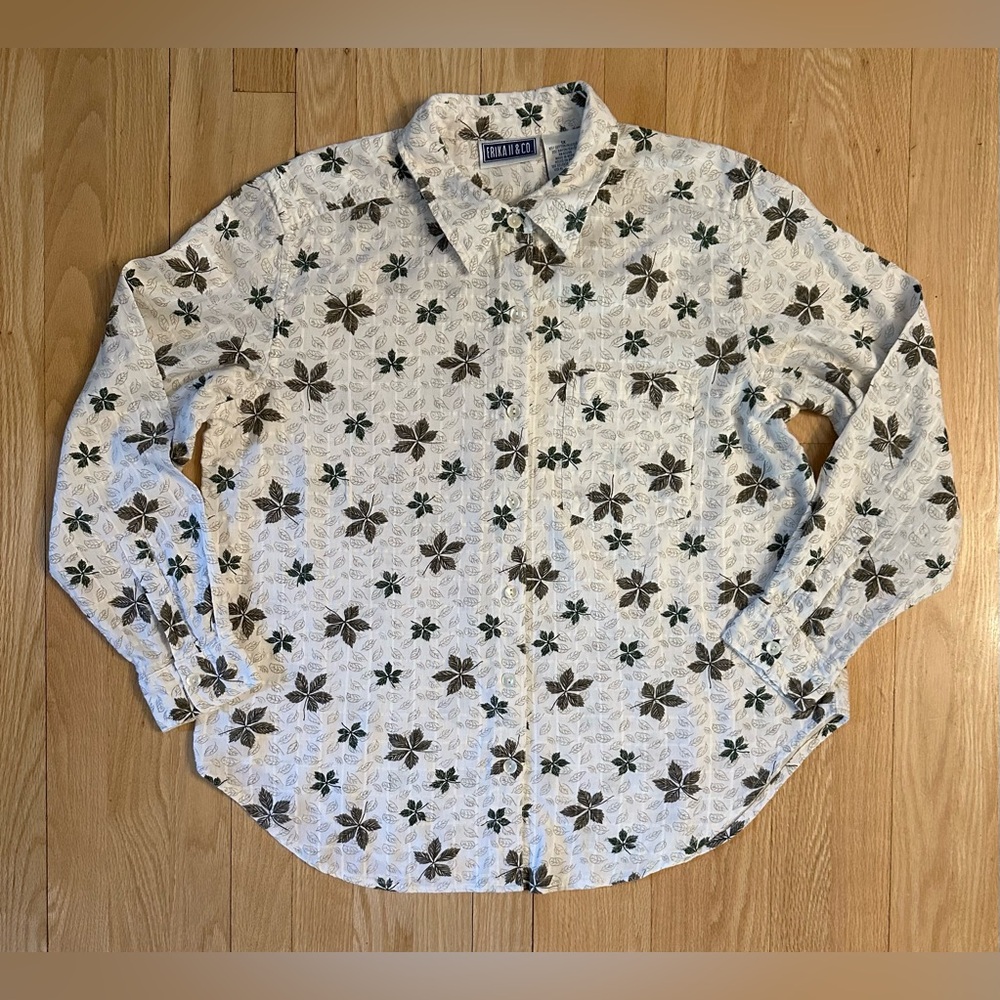 Erika & Co Vintage Floral Button Down Long-Sleeved Blouse, Women’s Size 1X